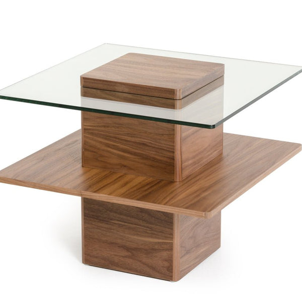 Walnut and Glass End Table 19"