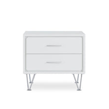 2 White Wooden Drawer Chrome Nightstand