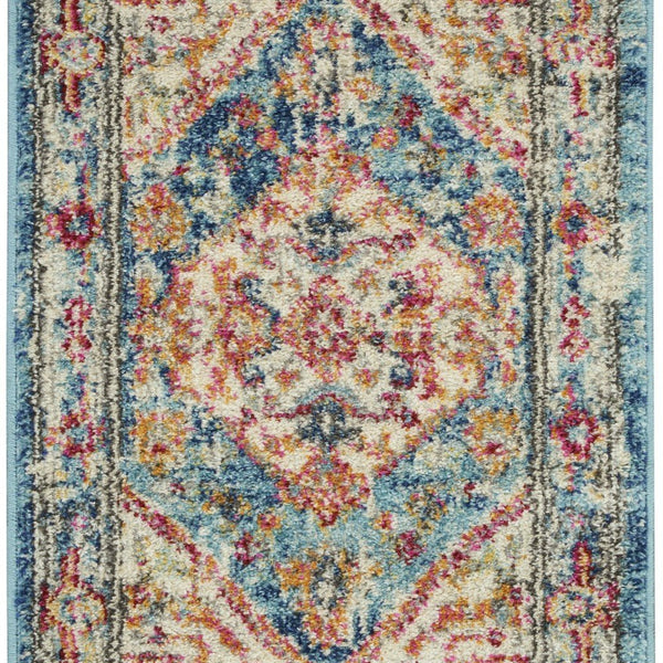 Ivory and Light Blue Distressed Scatter Rug - 2’ x 3’