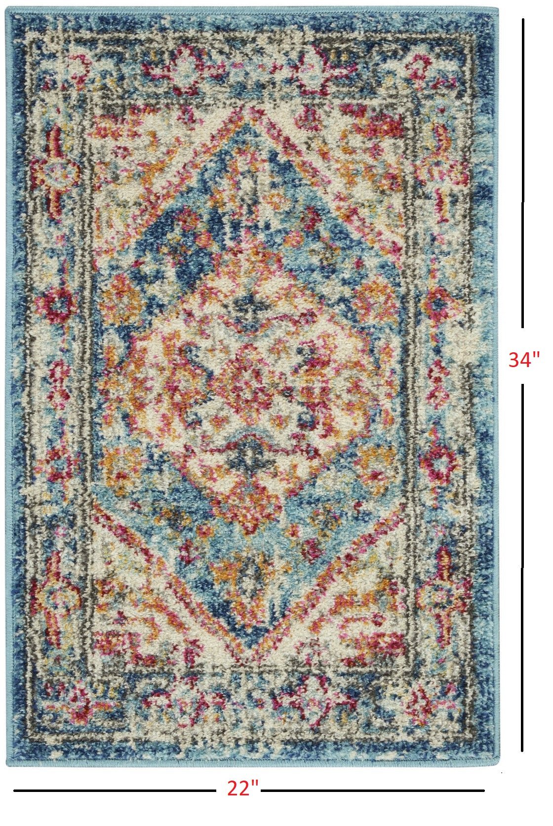 Ivory and Light Blue Distressed Scatter Rug - 2’ x 3’
