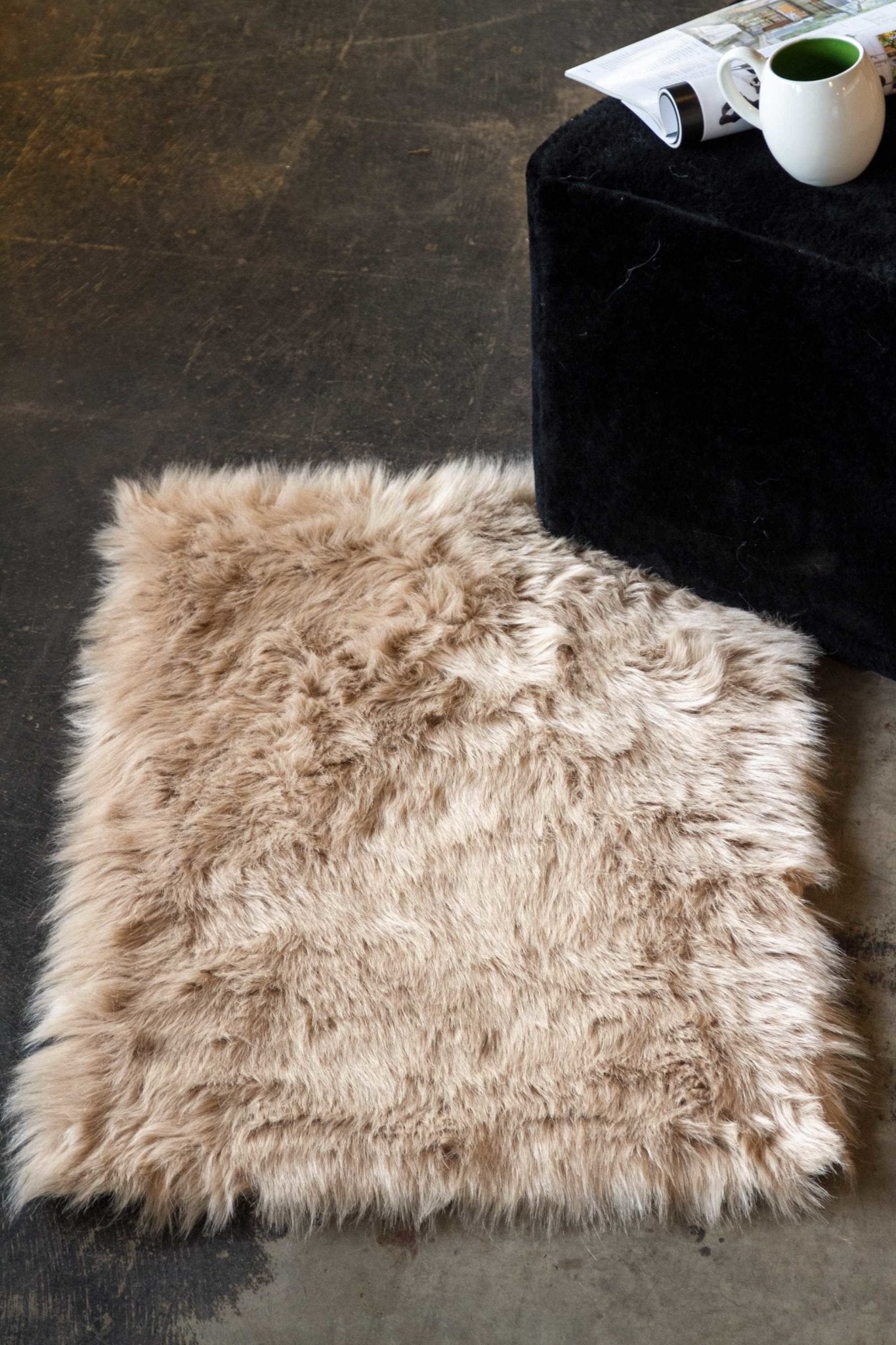 Tan Faux Fur Rectangular Area Rug - 2' x 3'