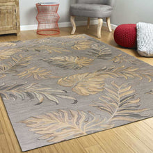 Grey Palm Leaves Wool Area Rug - 2' x 4'