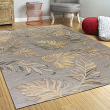 Grey Palm Leaves Wool Area Rug - 2' x 4'
