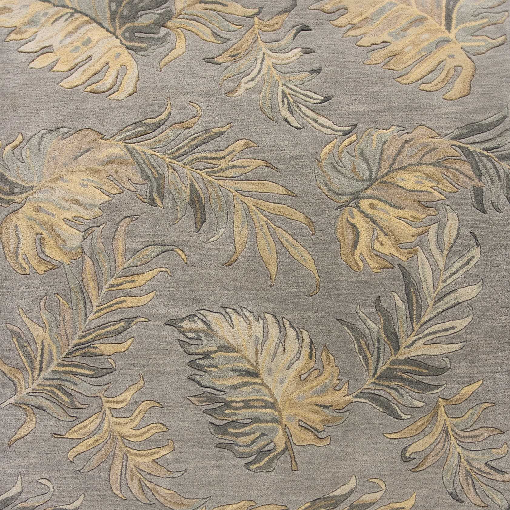 Grey Palm Leaves Wool Area Rug - 2' x 4'