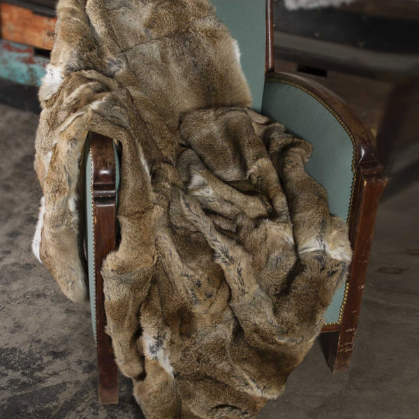 100% Natural Rabbit Fur Hazelnut Throw Blanket - 2" x 50" x 60"