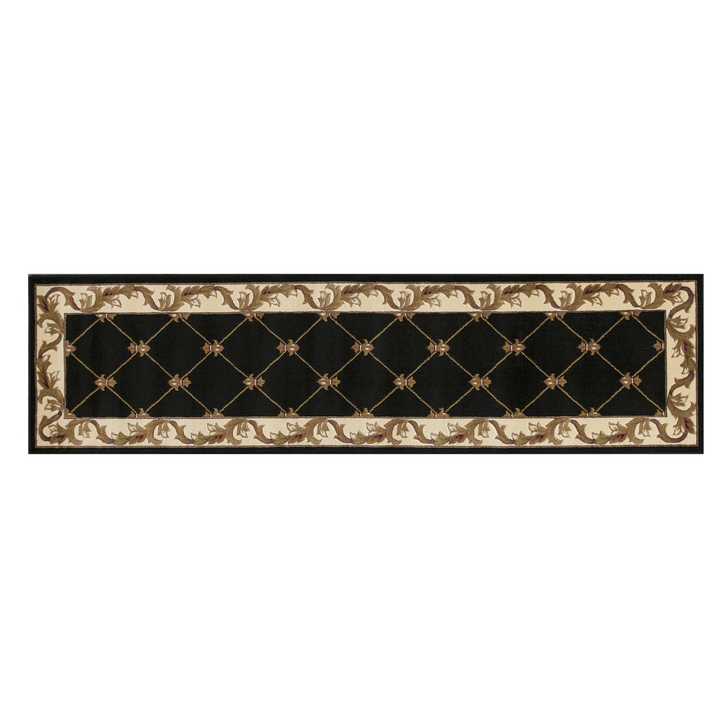 Black Fleur de Lis Runner Rug - 2' x 8'