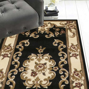 Black or Ivory Medallion Runner Rug - 2' x 8'