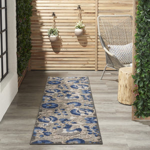 Natural and Blue Indoor Outdoor Runner Rug - 2’ x 8’