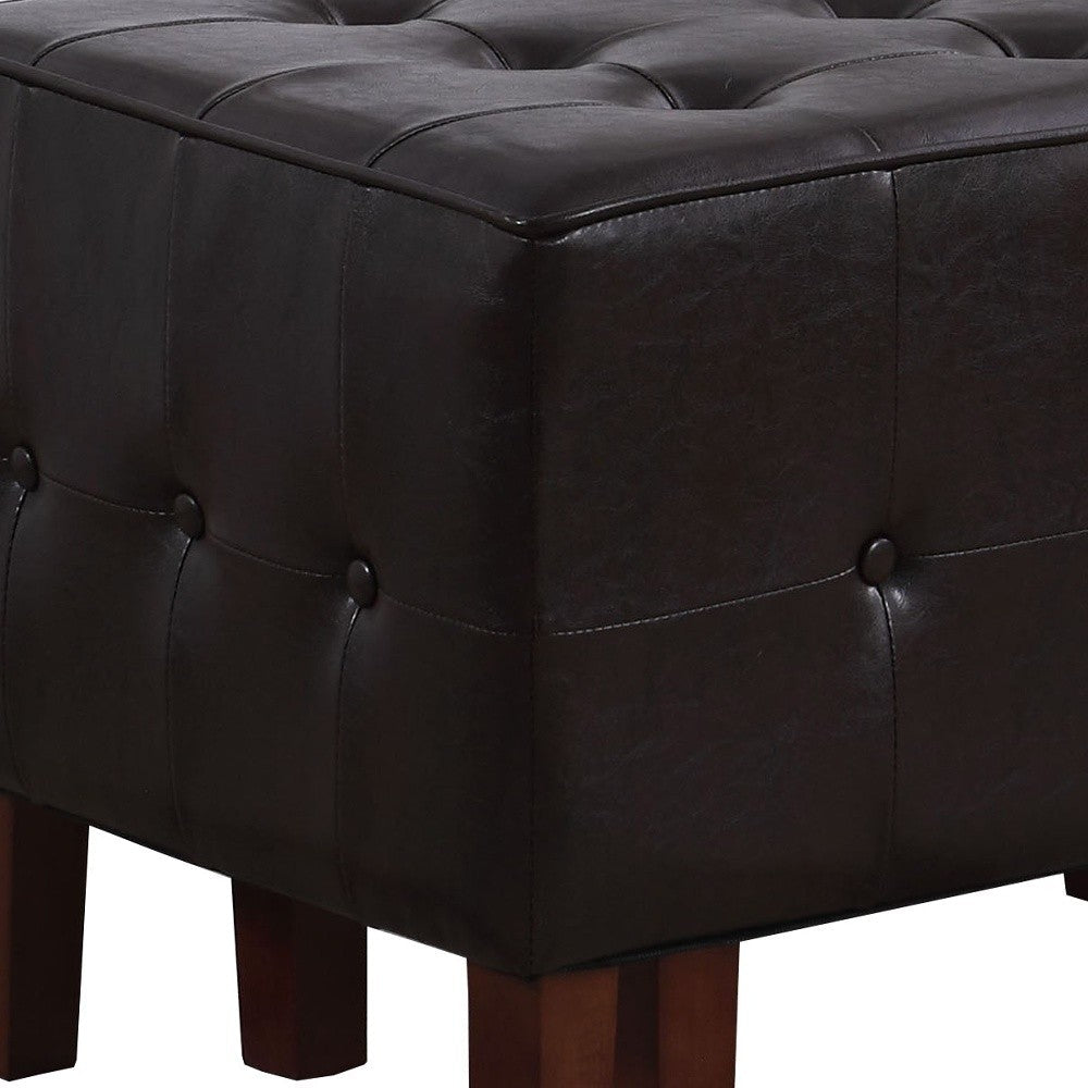 20" Black Faux Leather And Dark Brown Tufted Cocktail Ottoman