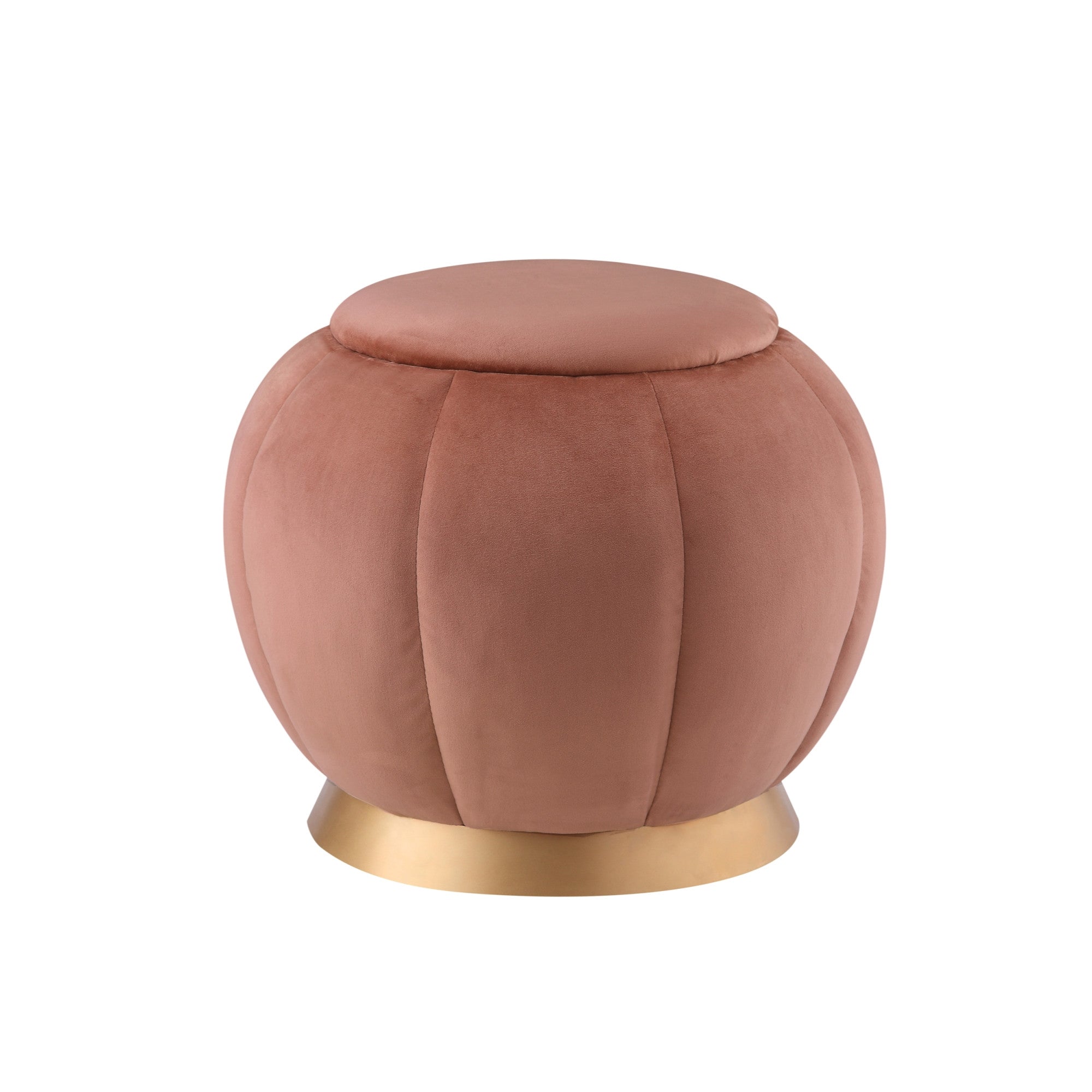 20" Blush Velvet And Gold Round Bloom Ottoman