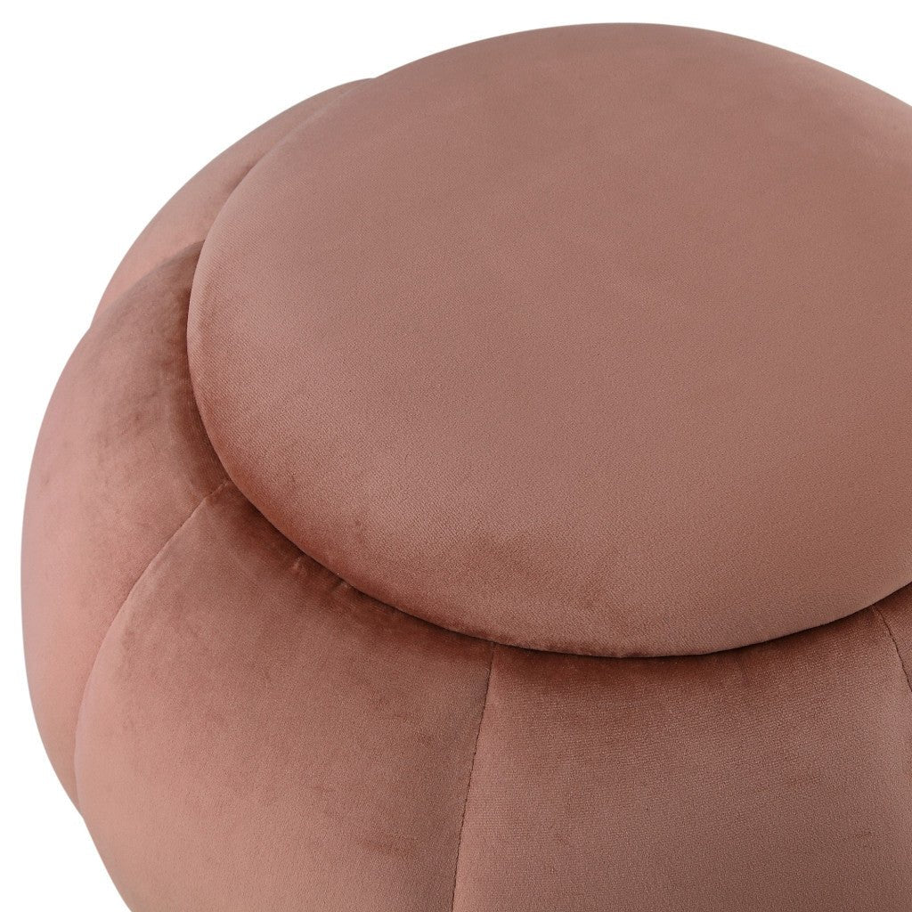 20" Blush Velvet And Gold Round Bloom Ottoman