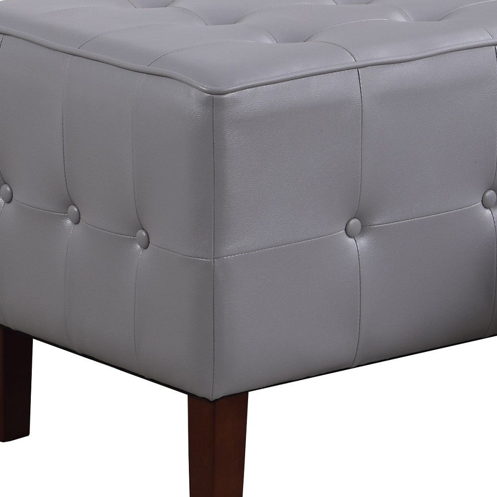 20" Gray Faux Leather And Dark Brown Tufted Cocktail Ottoman