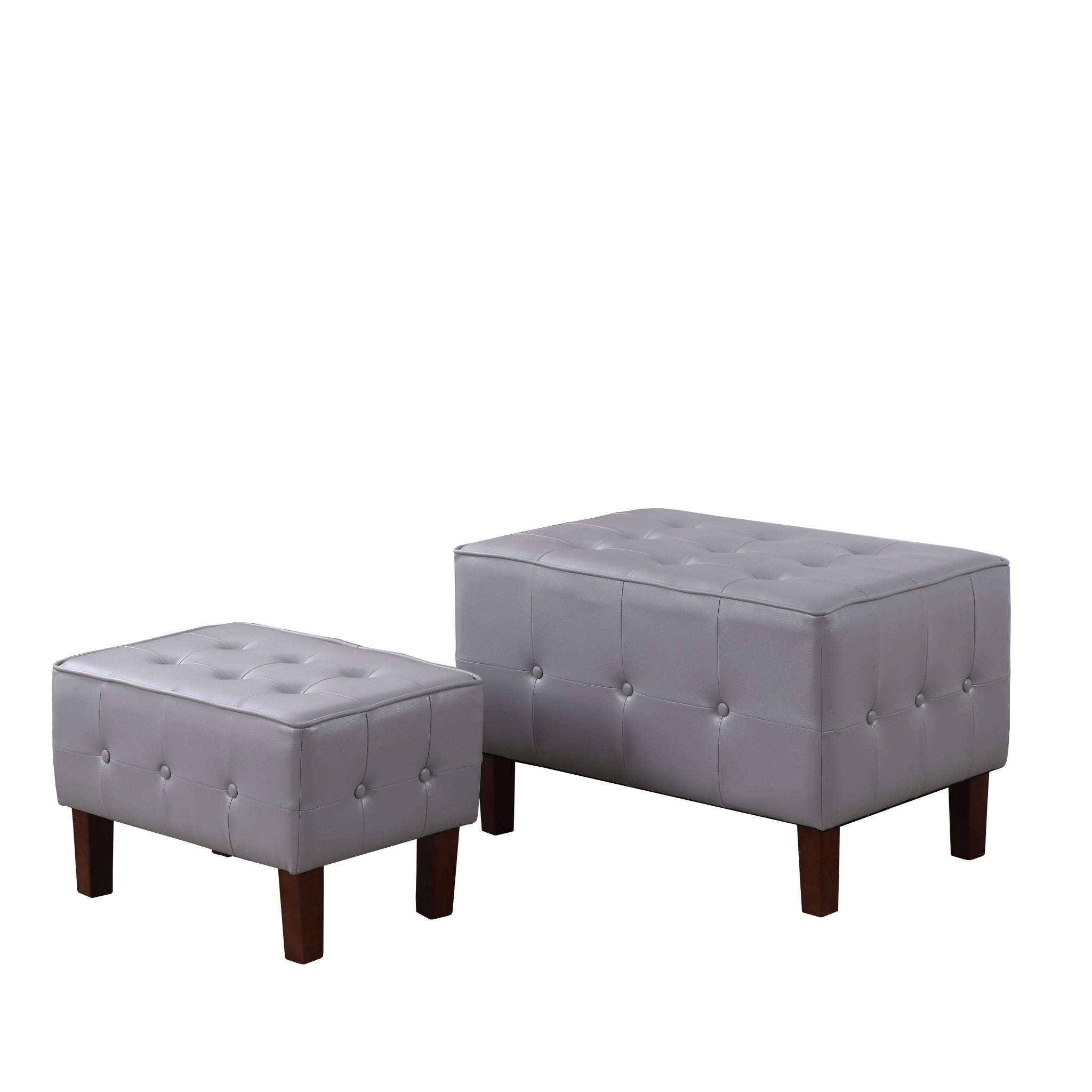 20" Gray Faux Leather And Dark Brown Tufted Cocktail Ottoman