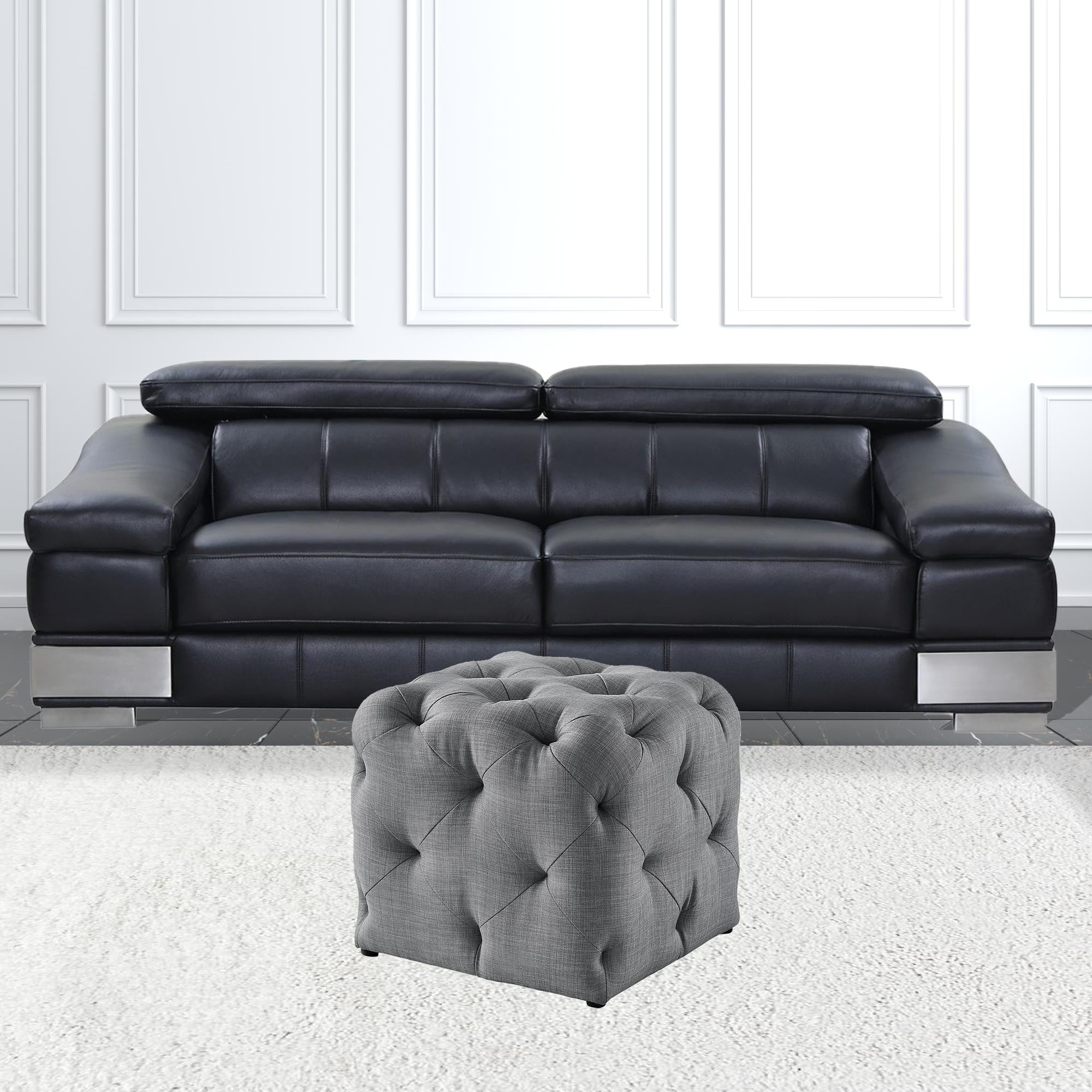 20" Light Gray Linen Cube Ottoman