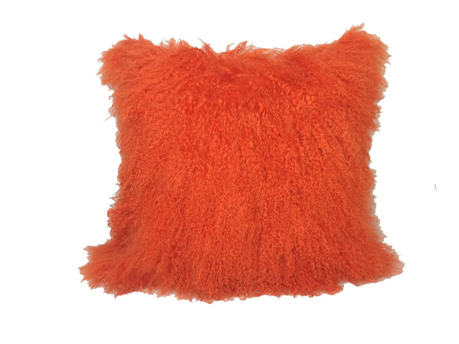 Orange Genuine Tibetan Lamb Fur Pillow with Microsuede Backing 20"