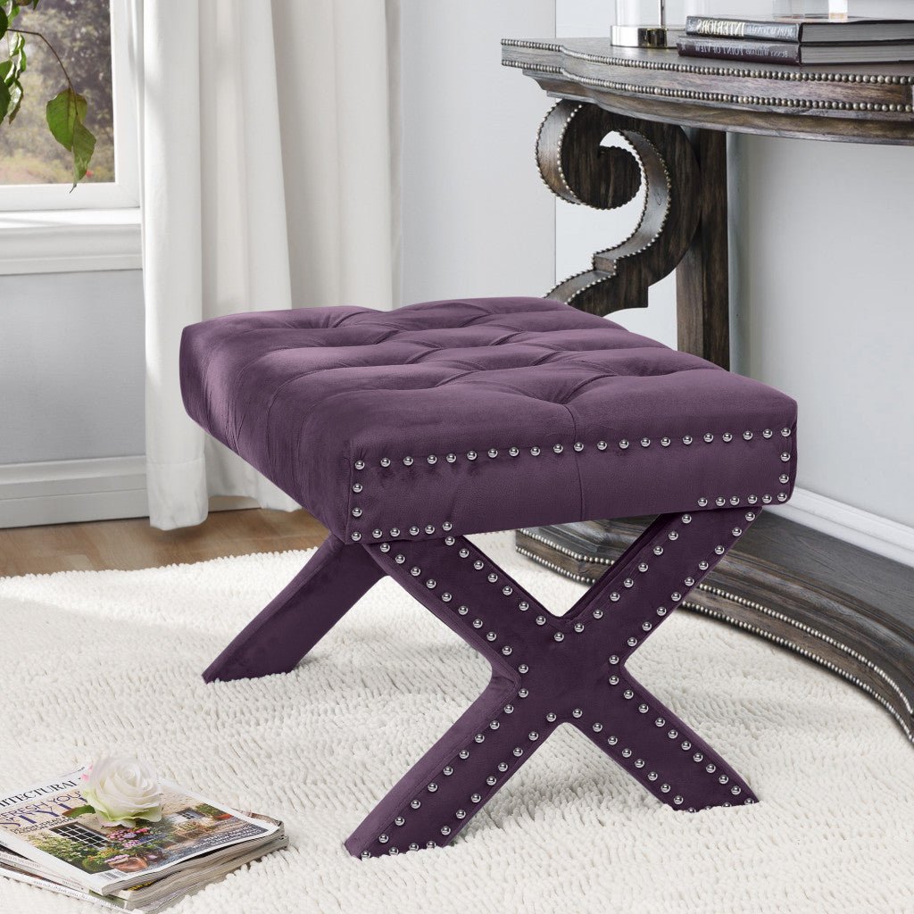 20" Plum Velvet Tufted Ottoman