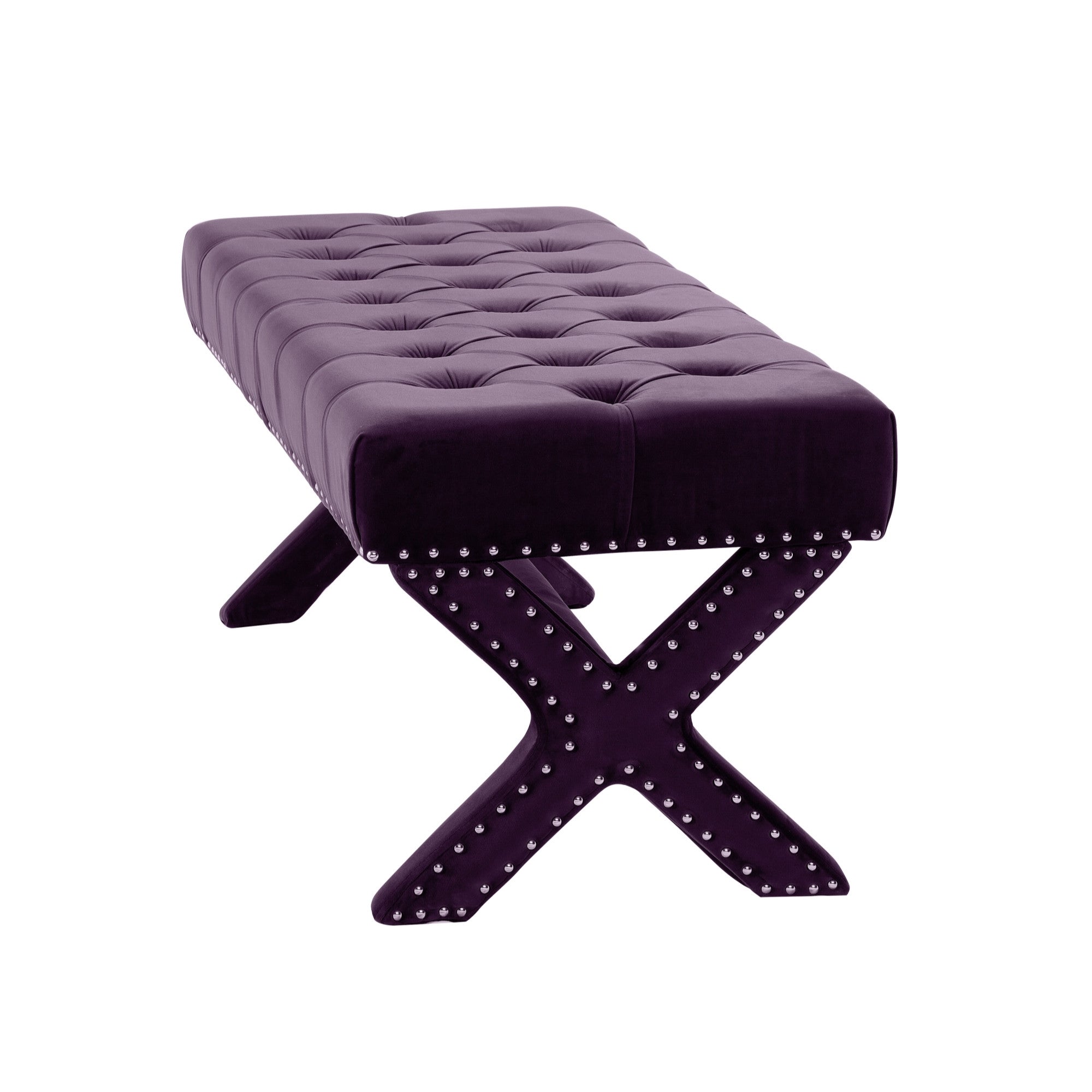 20" Purple And Plum Upholstered Velvet Bedroom Bench