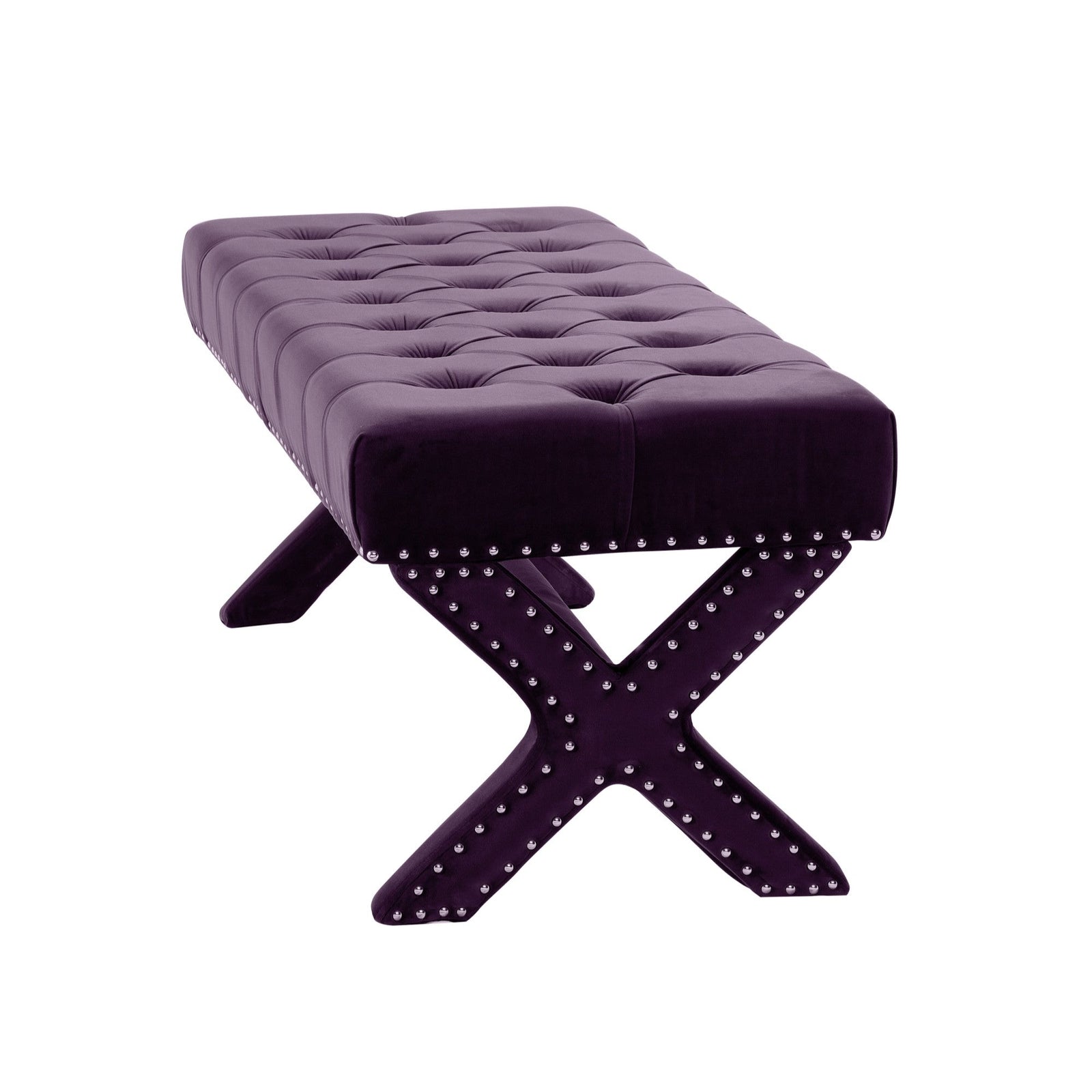 20" Purple And Plum Upholstered Velvet Bedroom Bench