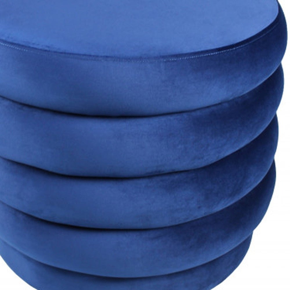 21" Blue Velvet Tufted Round Cocktail Ottoman