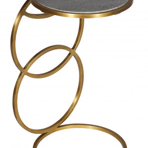 21" Gold And Gray Marble And Iron Round End Table