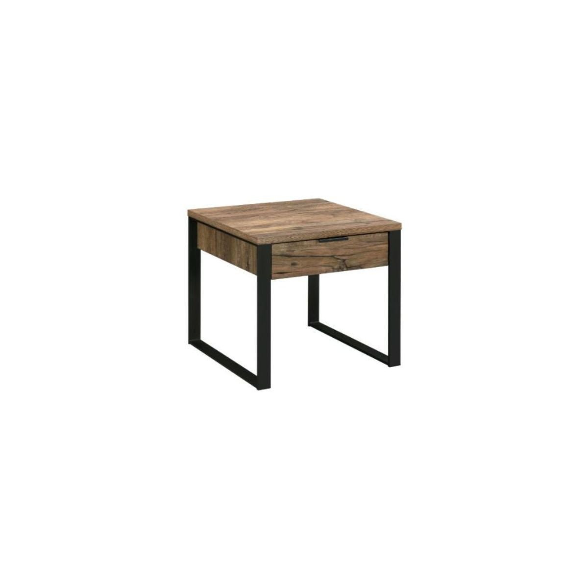 22" Black And Weathered Oak Square End Table With Drawer