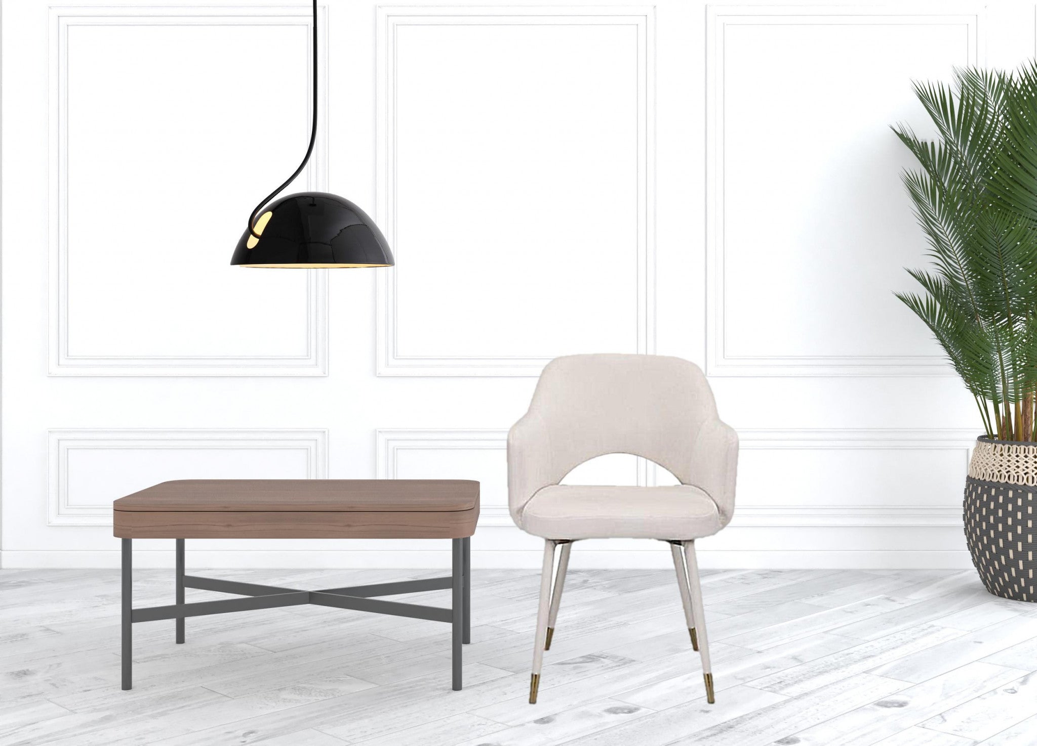 22" Cream Velvet And Gold Solid Color Parsons Chair