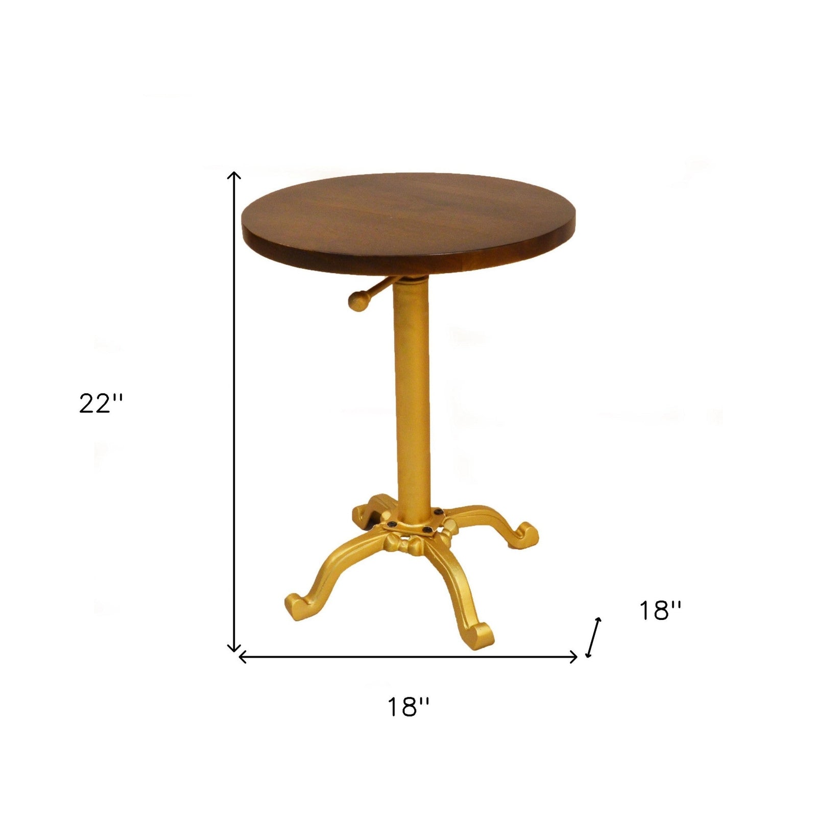 22" Gold And Elm Solid Wood Round End Table