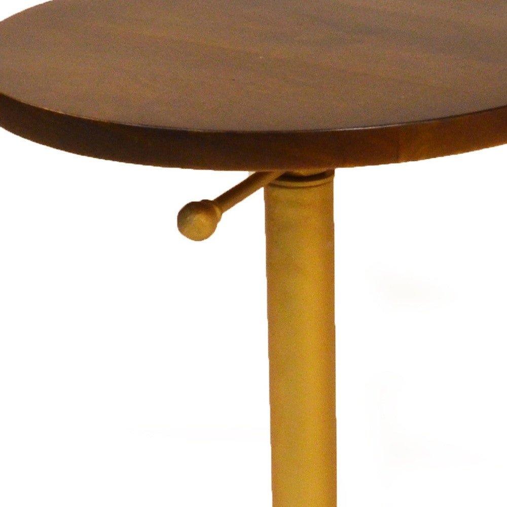 22" Gold And Elm Solid Wood Round End Table