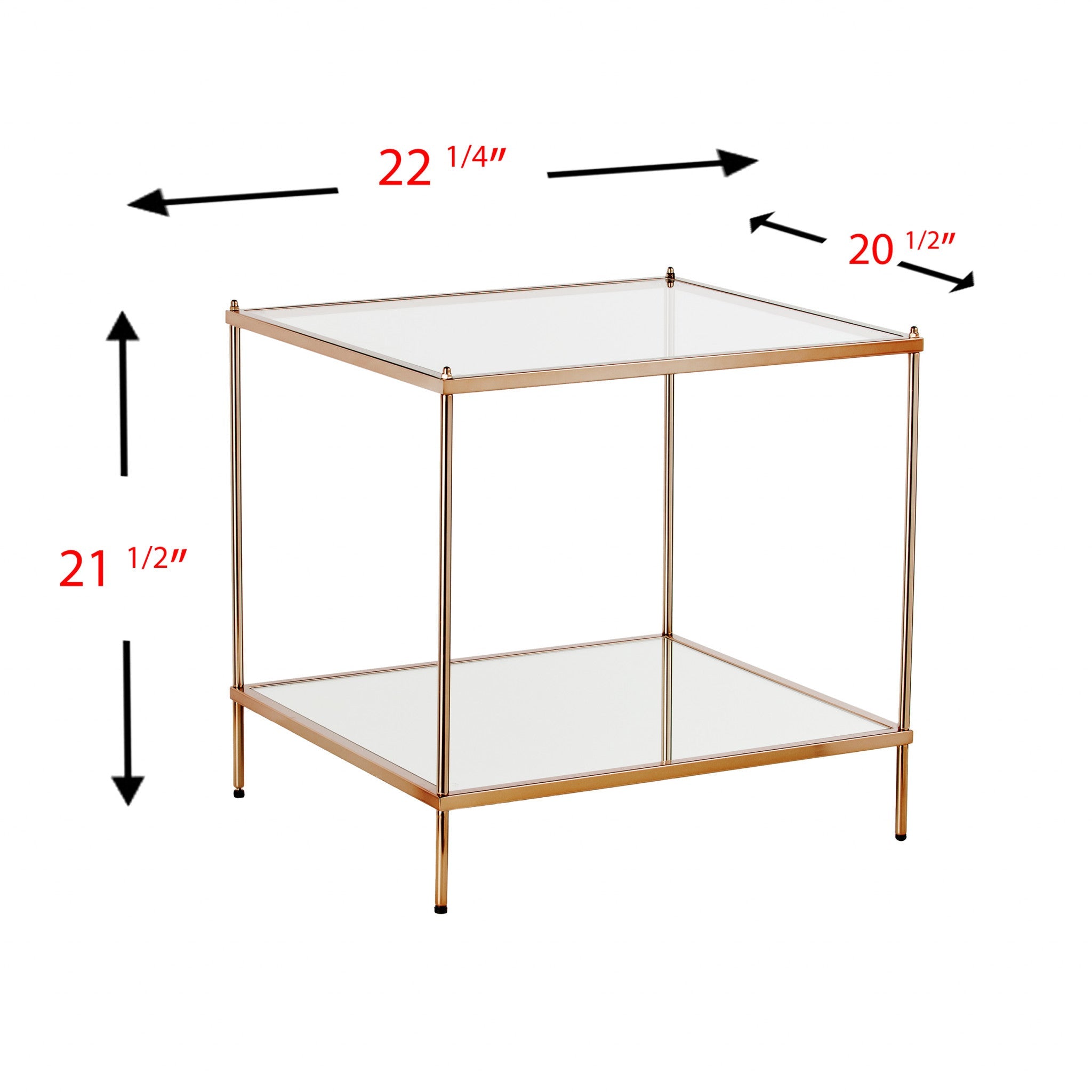 22" Gold Glass And Iron Square Mirrored End Table