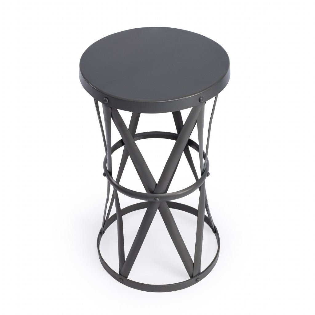 22" Gray Iron Hourglass Base Round Top End Table