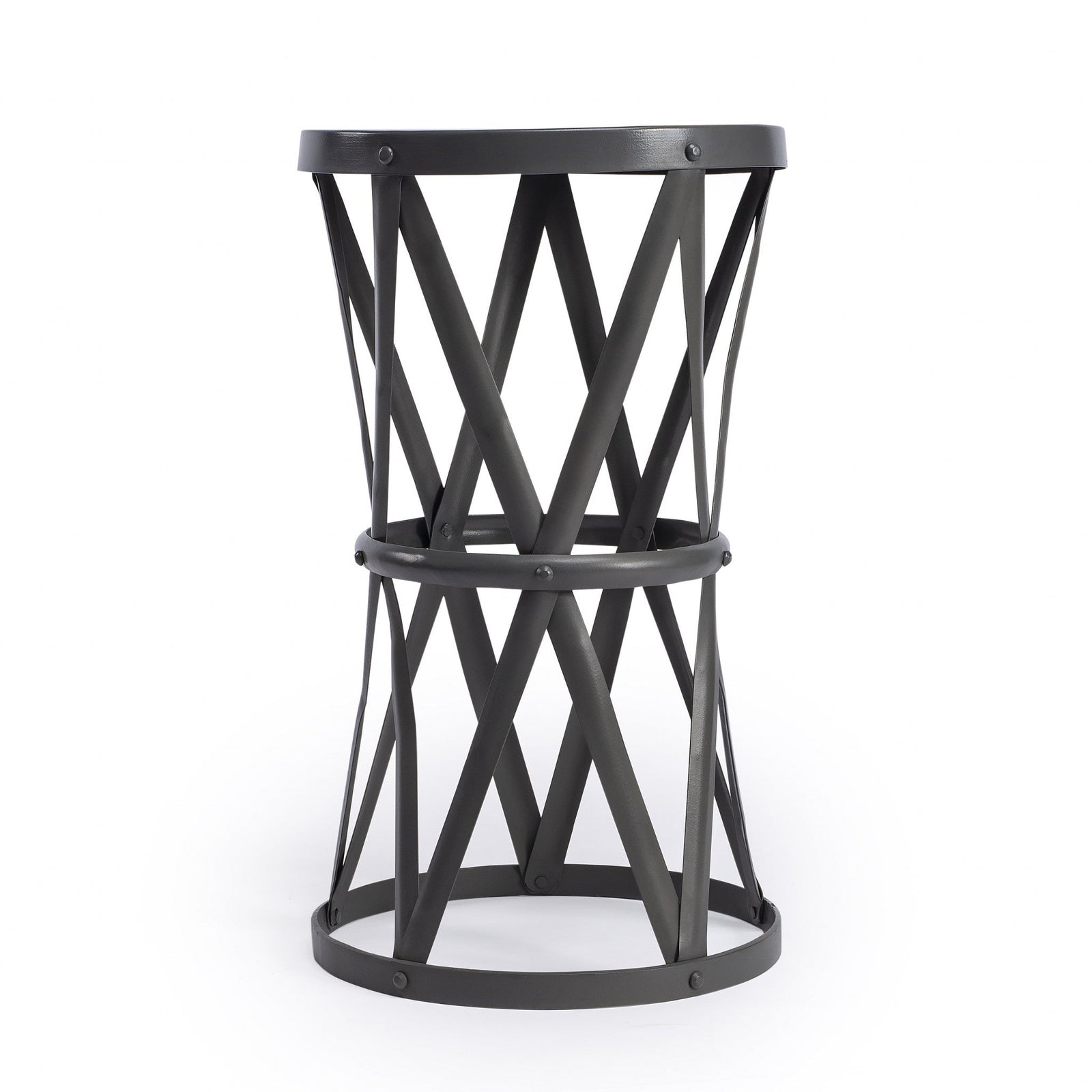 22" Gray Iron Hourglass Base Round Top End Table