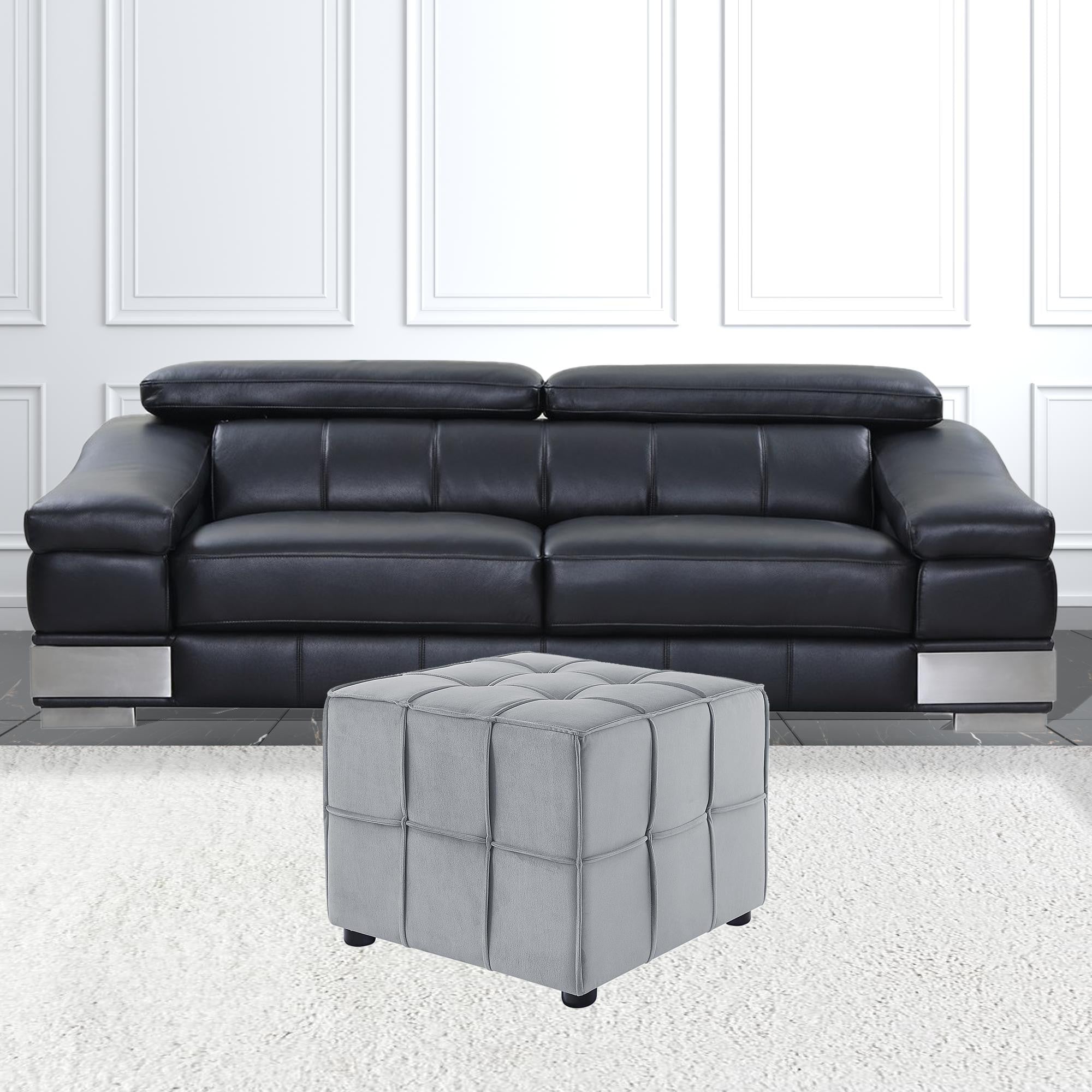 22" Light Grey Velvet And Black Cube Ottoman