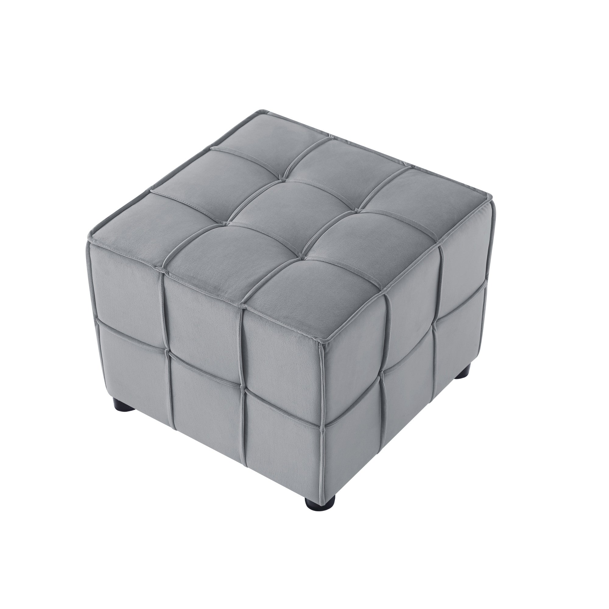 22" Light Grey Velvet And Black Cube Ottoman