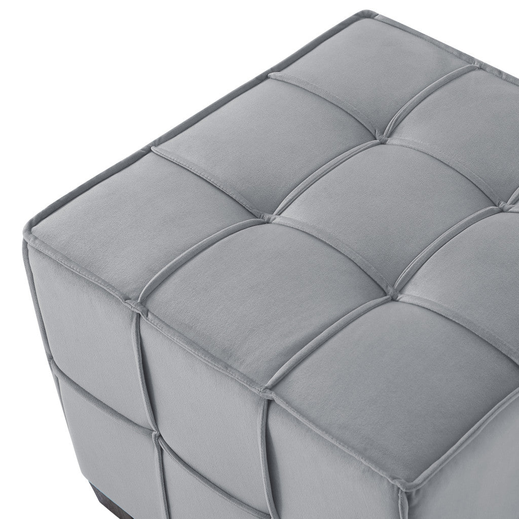 22" Light Grey Velvet And Black Cube Ottoman