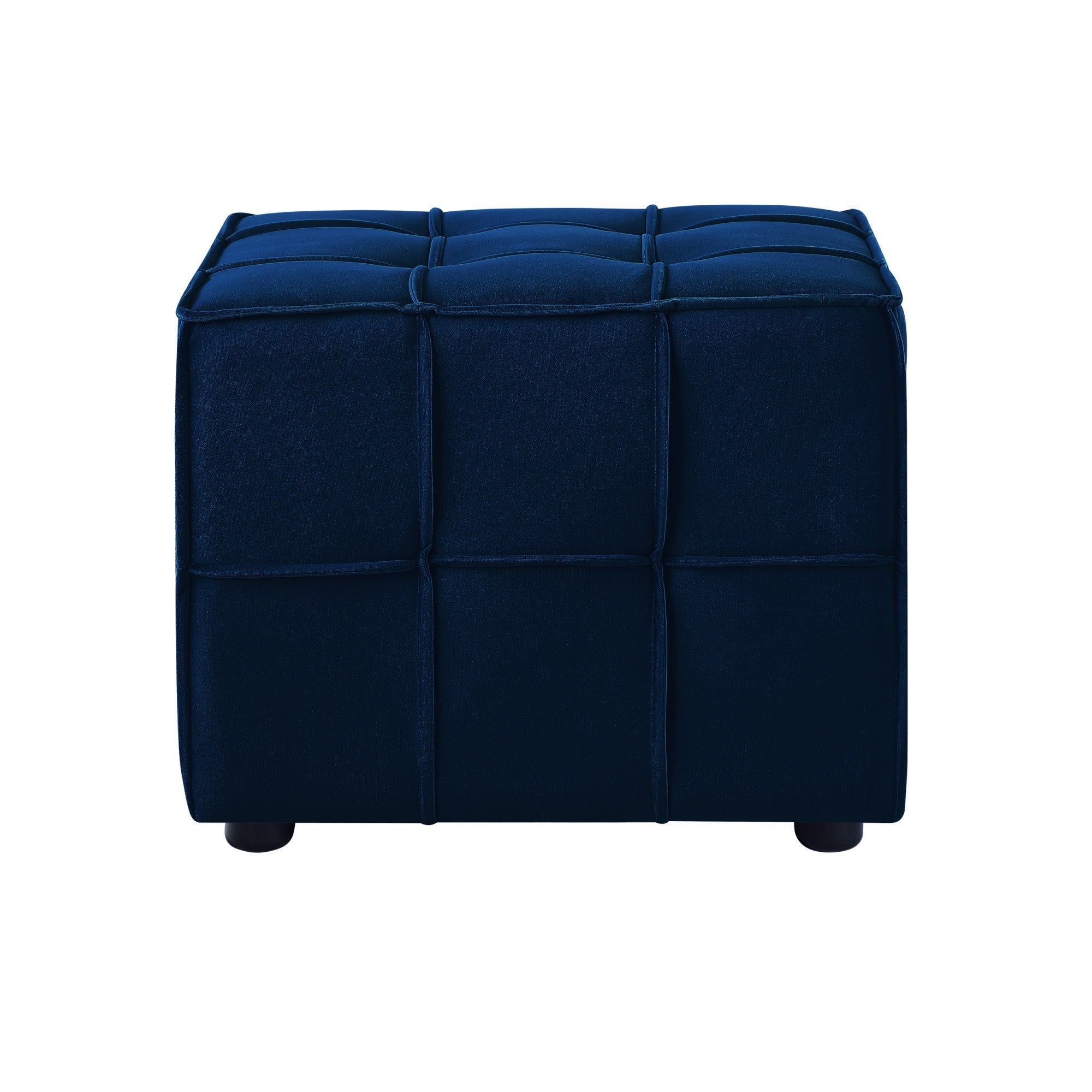 22" Navy Velvet And Black Cube Ottoman