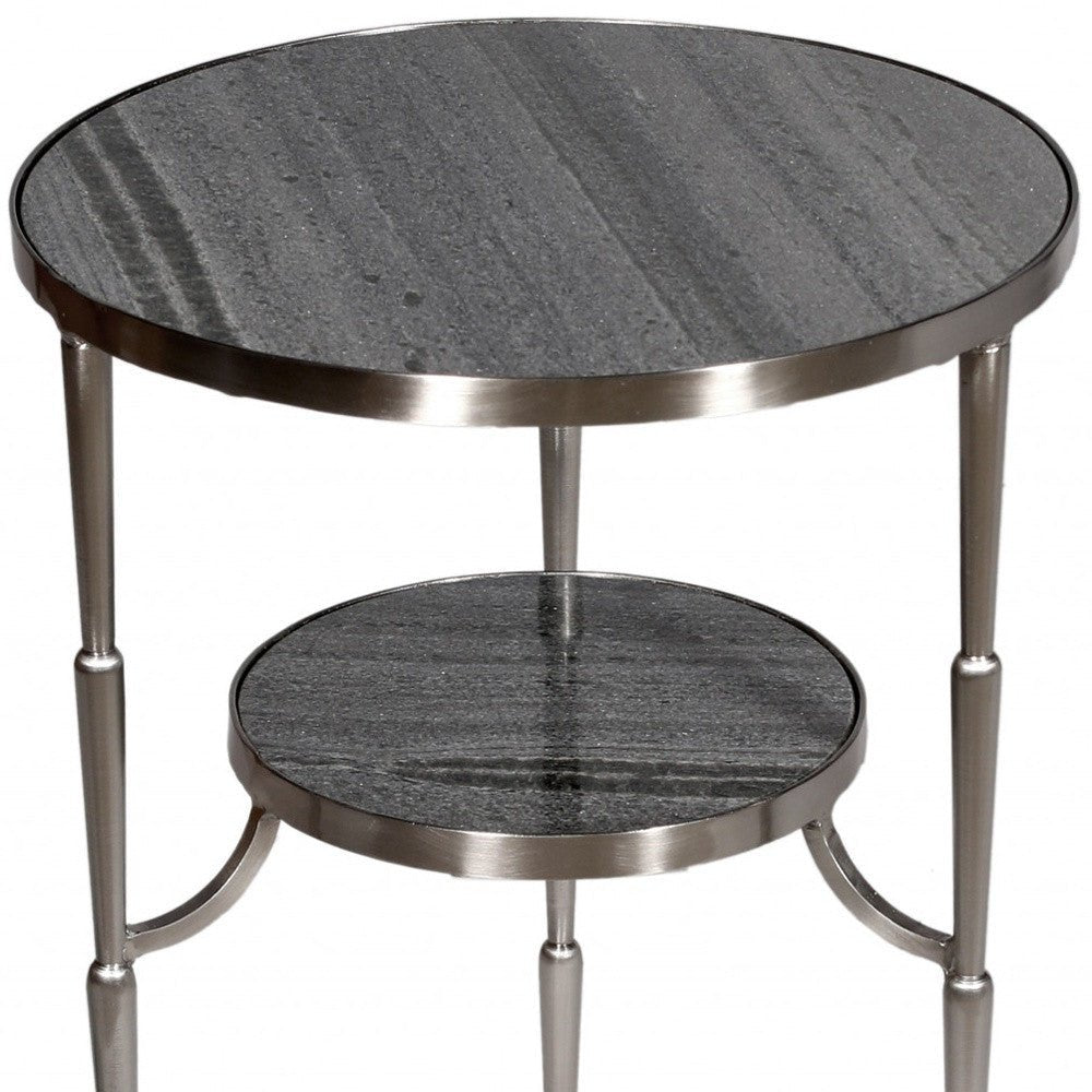 22" Nickel Marble And Iron Round End Table