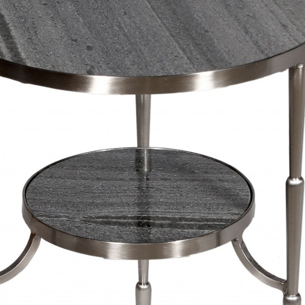 22" Nickel Marble And Iron Round End Table