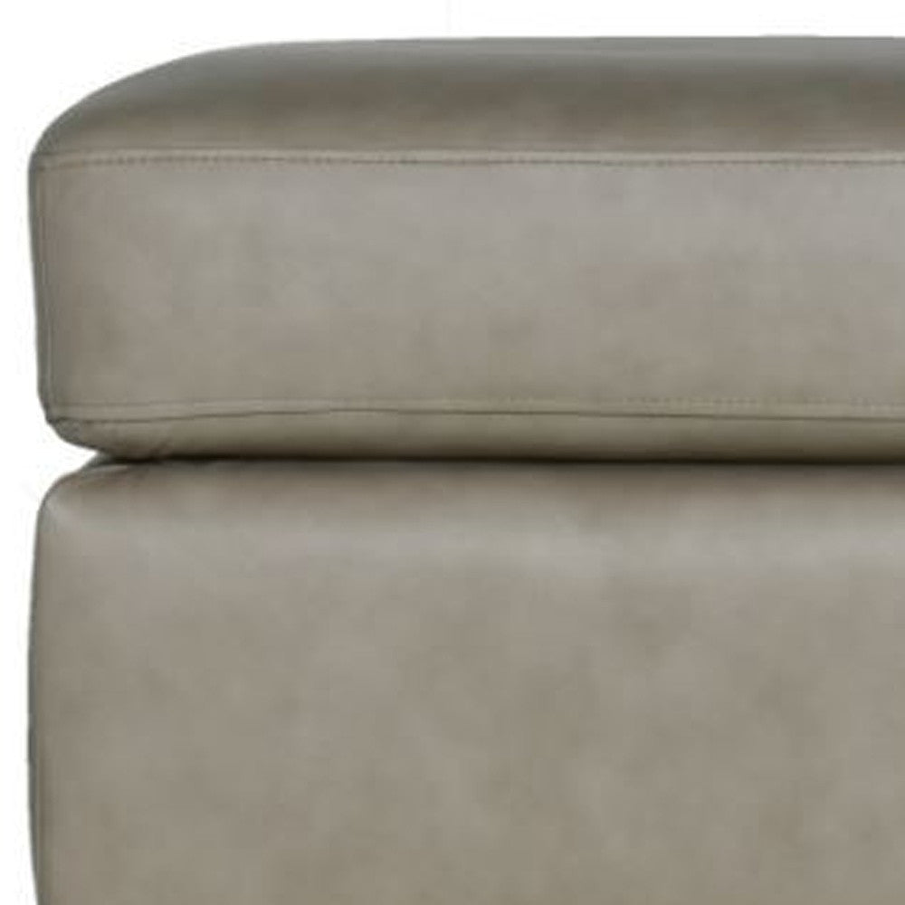 22" Stone Taupe Genuine Leather And Walnut Ottoman