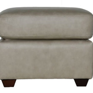 22" Stone Taupe Genuine Leather And Walnut Ottoman