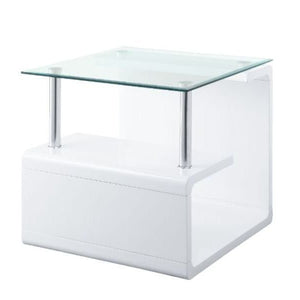 22" White Glass and Wood Square End Table With Two Shelves