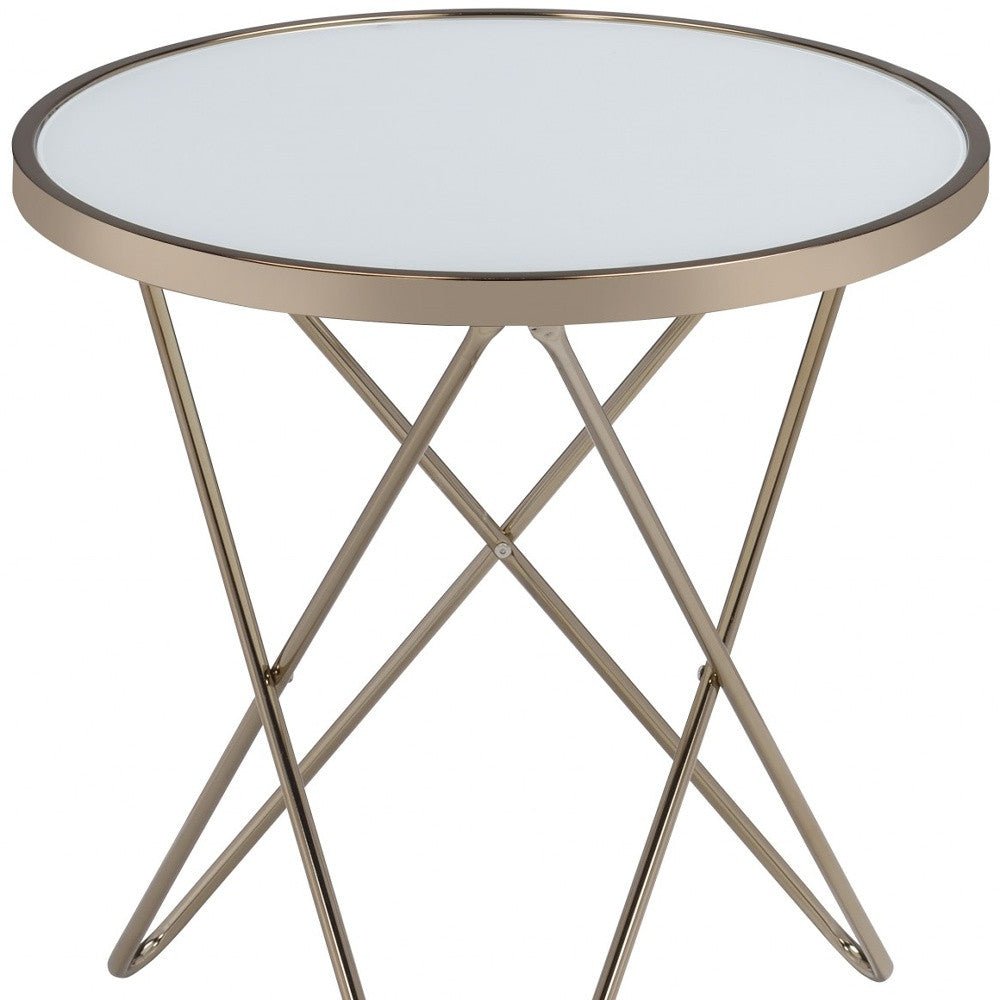 22" X 22" X 22" Frosted Glass And Champagne End Table