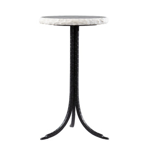 23" Black And White Marble And Metal Round End Table