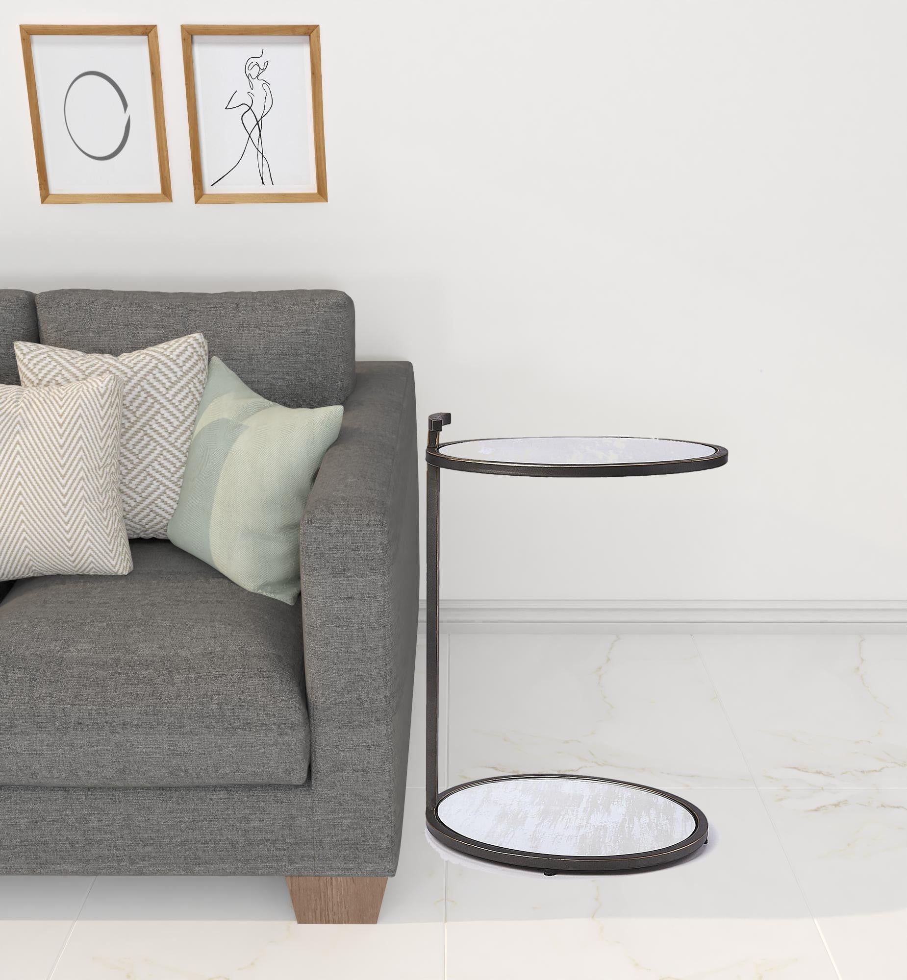 23" Black Mirrored Oval End Table With Shelf