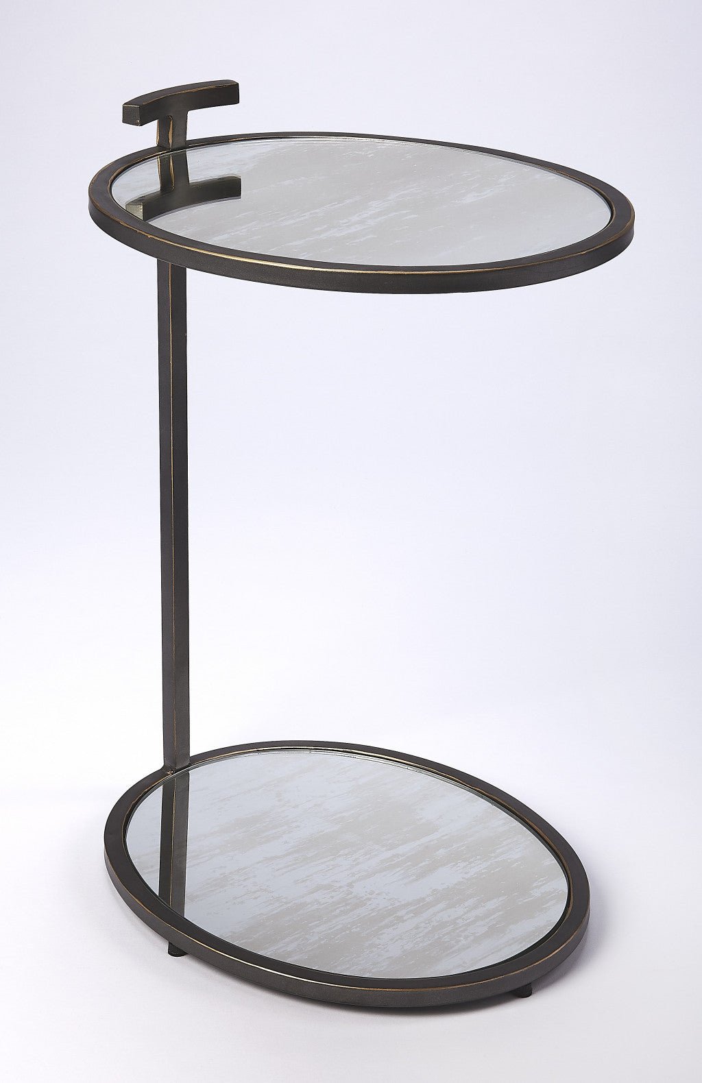 23" Black Mirrored Oval End Table With Shelf