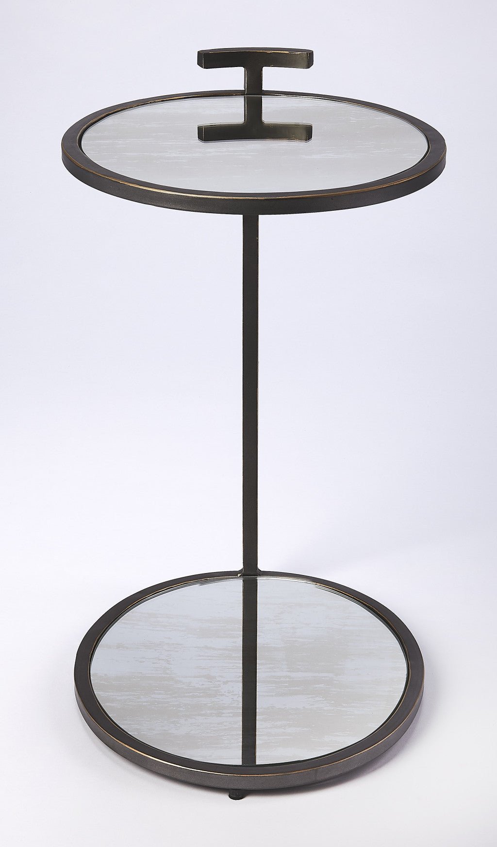 23" Black Mirrored Oval End Table With Shelf