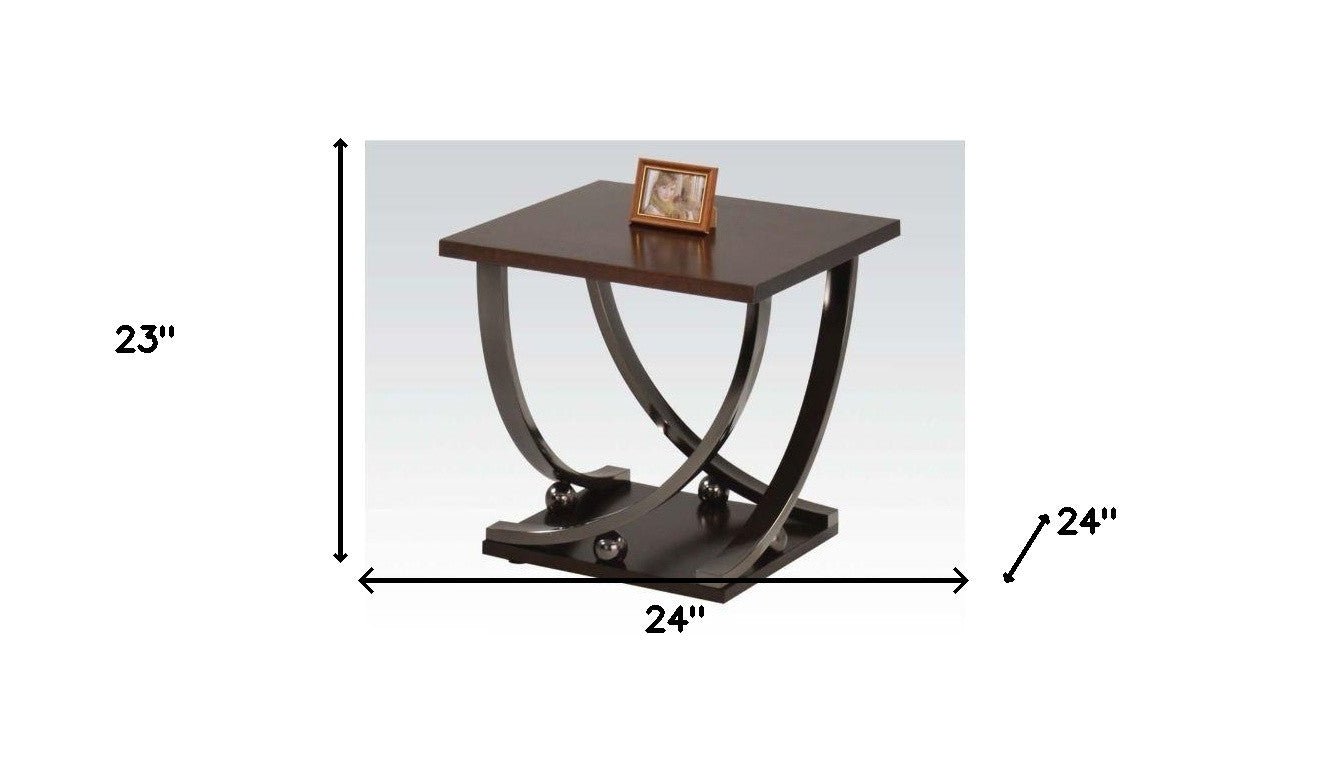 23" Black Nickel And Clear Glass Square End Table With Shelf