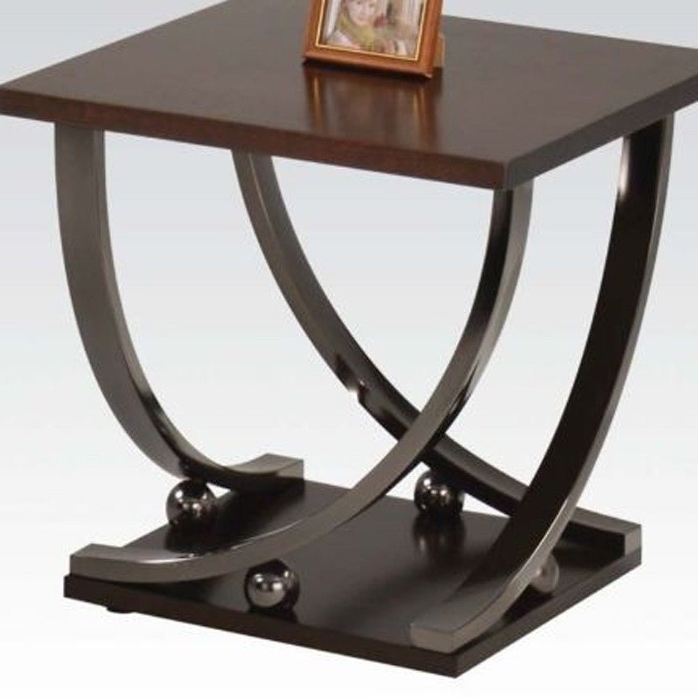 23" Black Nickel And Clear Glass Square End Table With Shelf