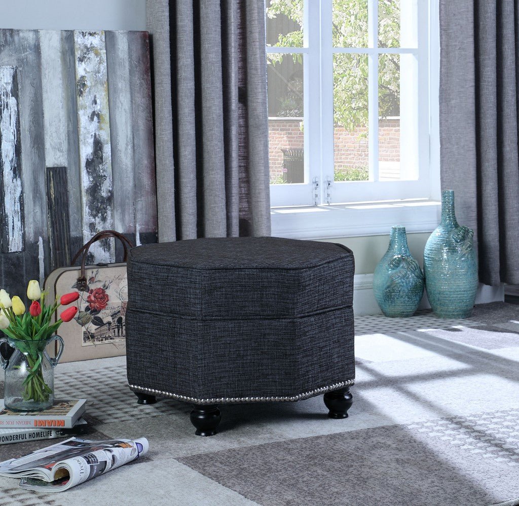 23" Blue Gray Polyester Blend And Black Specialty Storage Ottoman