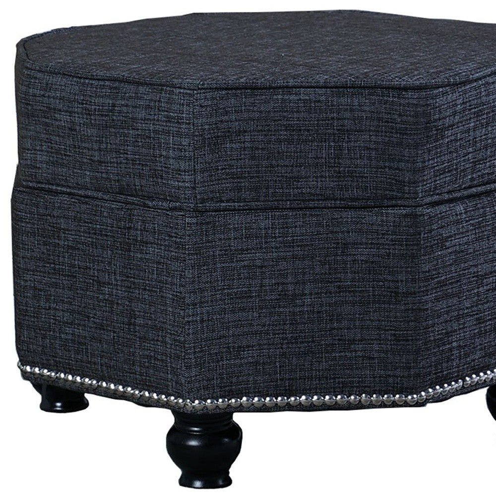 23" Blue Gray Polyester Blend And Black Specialty Storage Ottoman