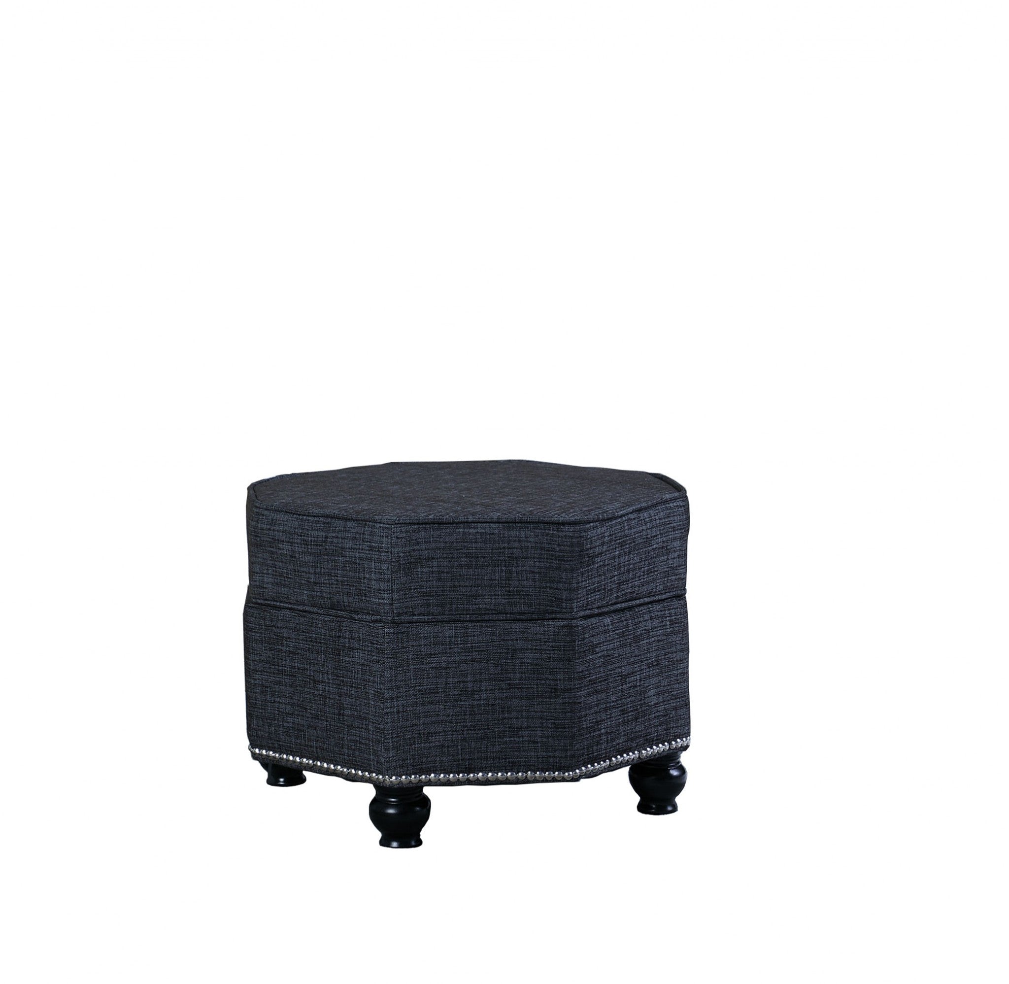 23" Blue Gray Polyester Blend And Black Specialty Storage Ottoman